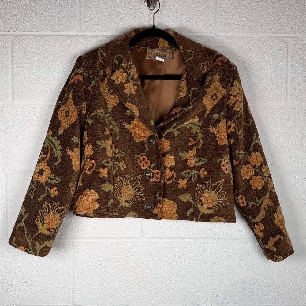 Vtg Painted Pony Floral Tapestry Cropped Jacket M Cottagecore USA 90s - Picture 1 of 8